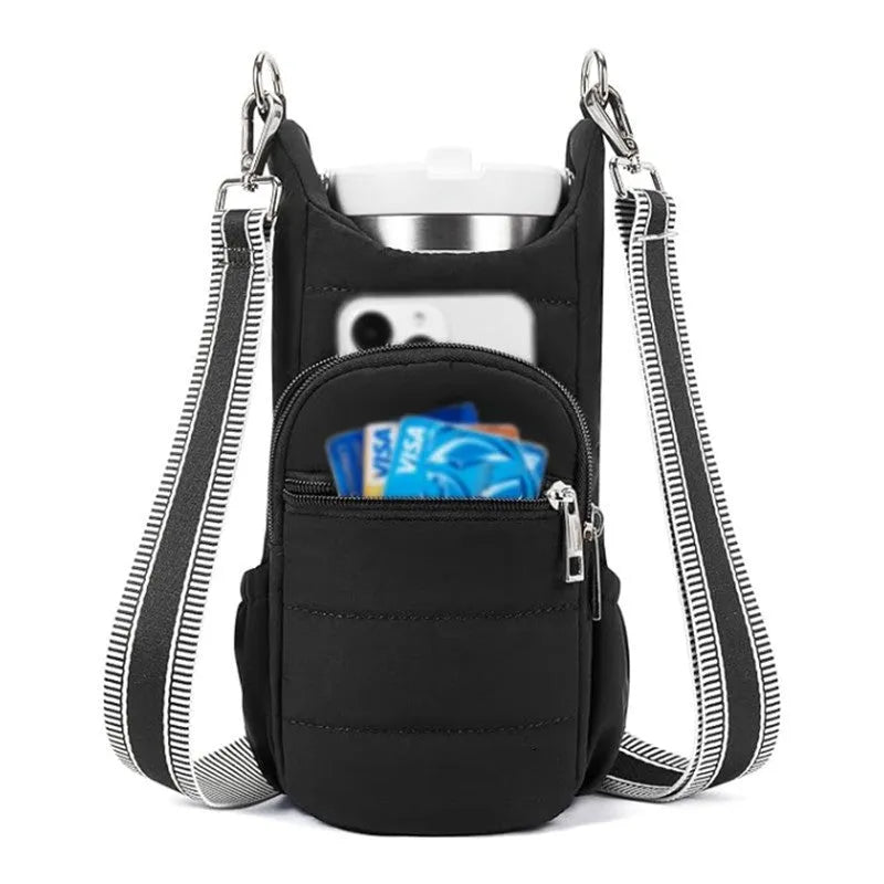 Cycling water bottle bag in beige, black or pink colours with minimalist cloth design for bicycle mounting
