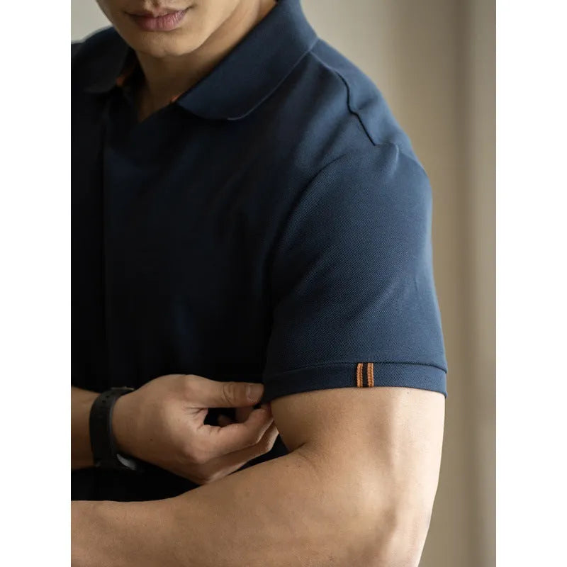 Blue cotton polyester polo shirt with short sleeves and regular fit for summer casual wear