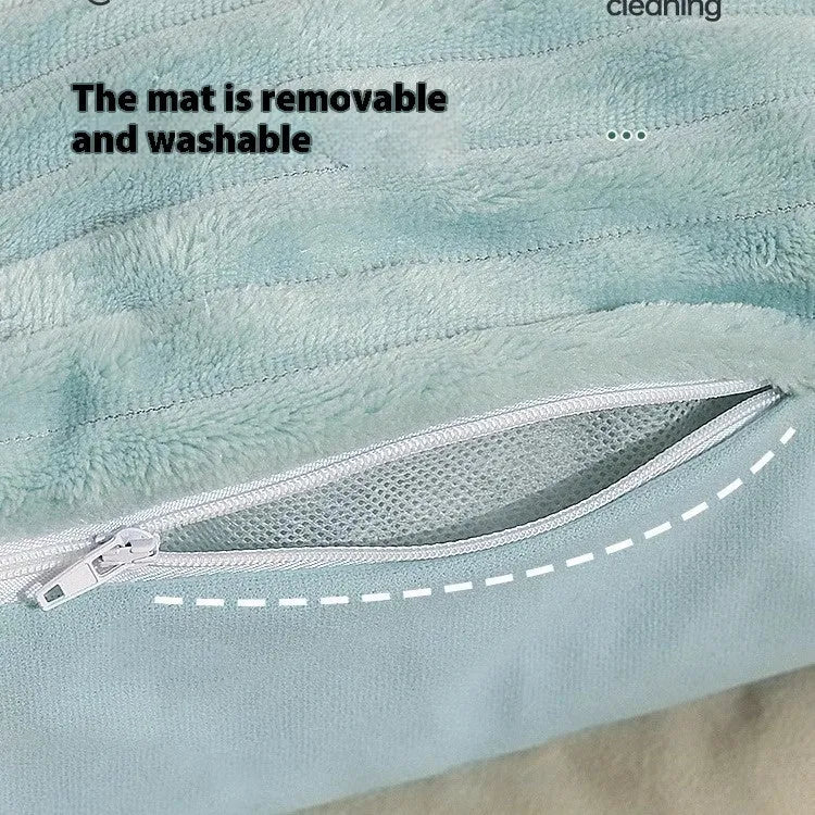 Morandi colour removable washable dog bed mat on a sofa, showing Large and Medium size options.