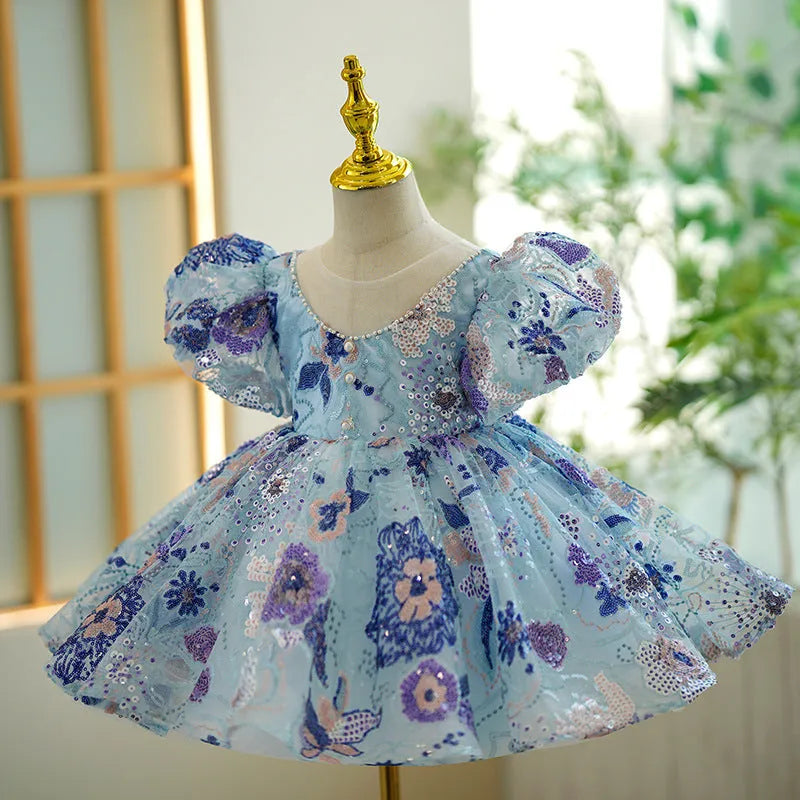 Blue polyester princess dress for girls, full length, available in sizes 80cm to 160cm