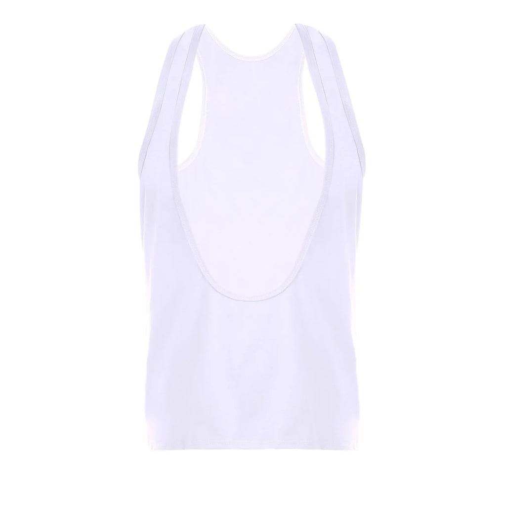Men's loose-fitting deep V-neck nylon sports vest in black, front view, sleeveless design with wide armholes