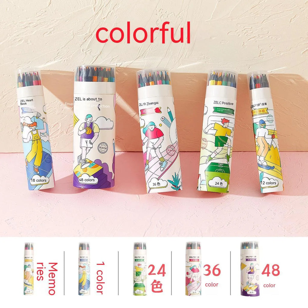 Zhenglin Sports Series colour pencils in a set with a paper barrel, showing multiple colour options.
