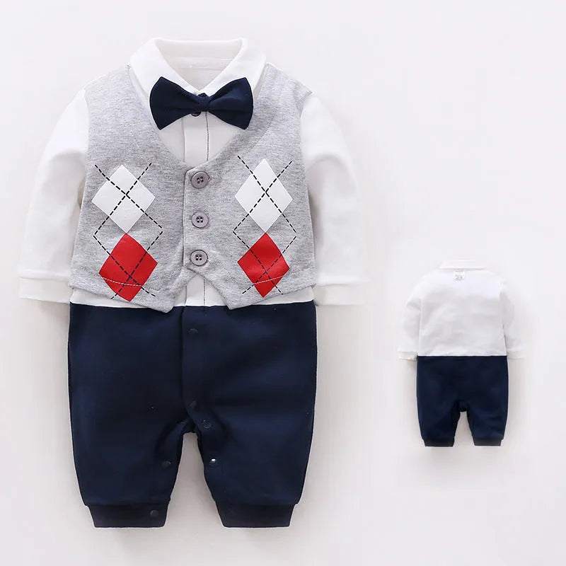 Cotton baby one-piece long sleeve Korean style bodysuit in grey, available in sizes 59-90cm