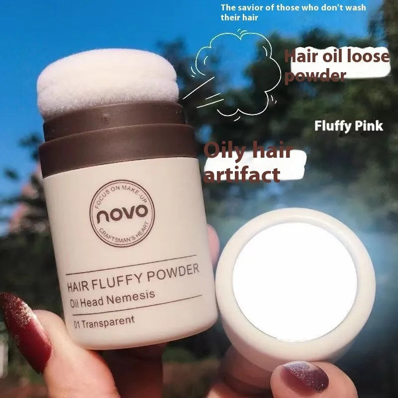 Mattifying oil control face powder compact for oily skin and bangs hairline in transparent, brown, and dark brown shades.