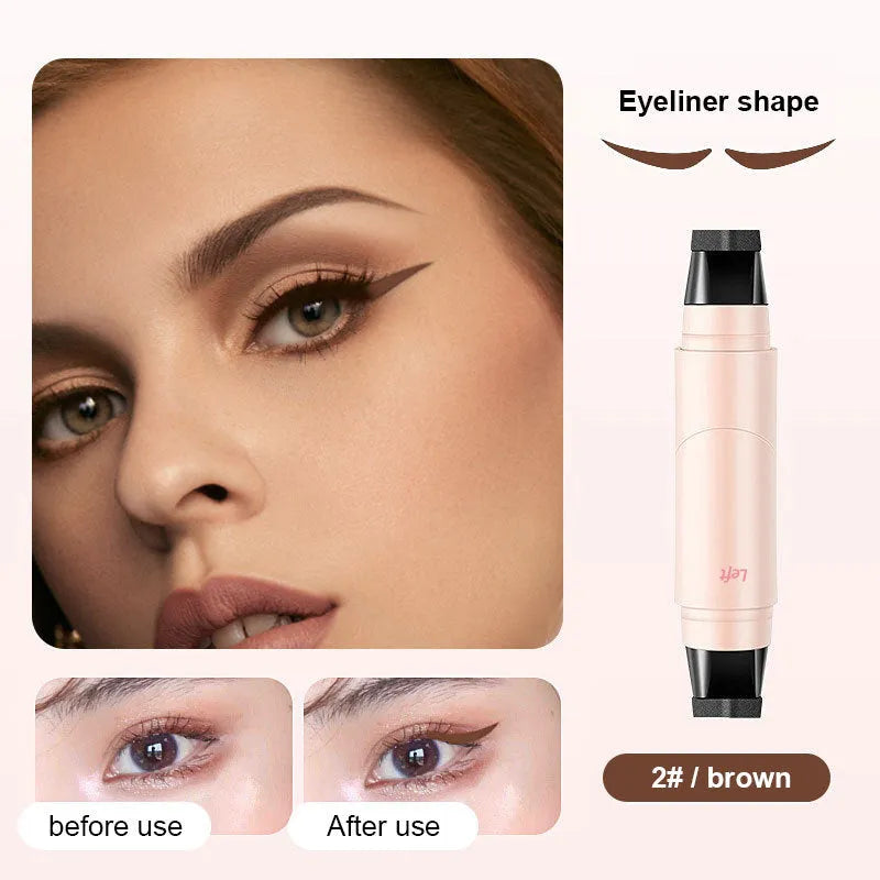 All-in-one makeup eyeliner stamp pen in brown and black with dual-tip design for precise liquid eyeliner application