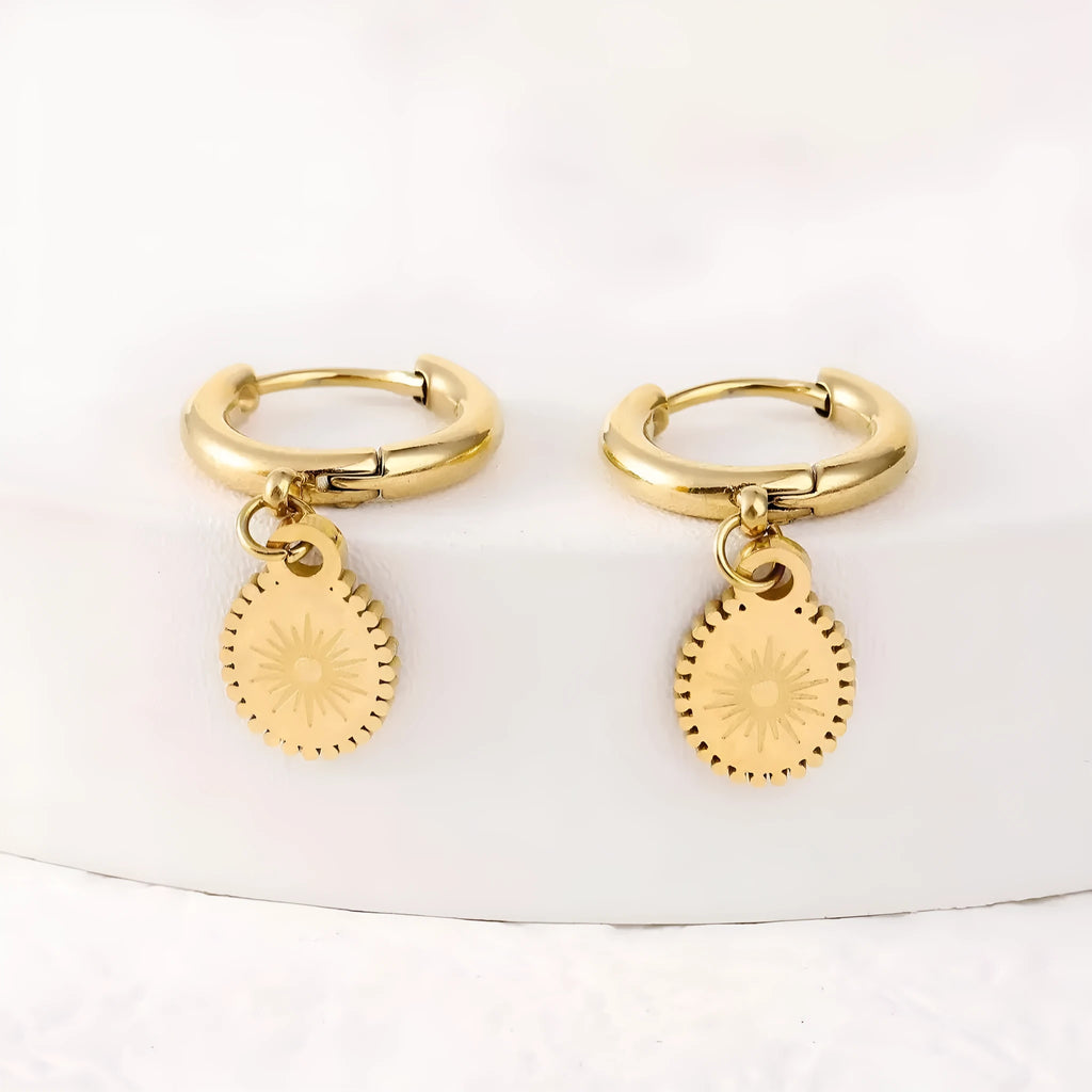 Women's geometric ellipse earrings in stainless steel with non-fading finish