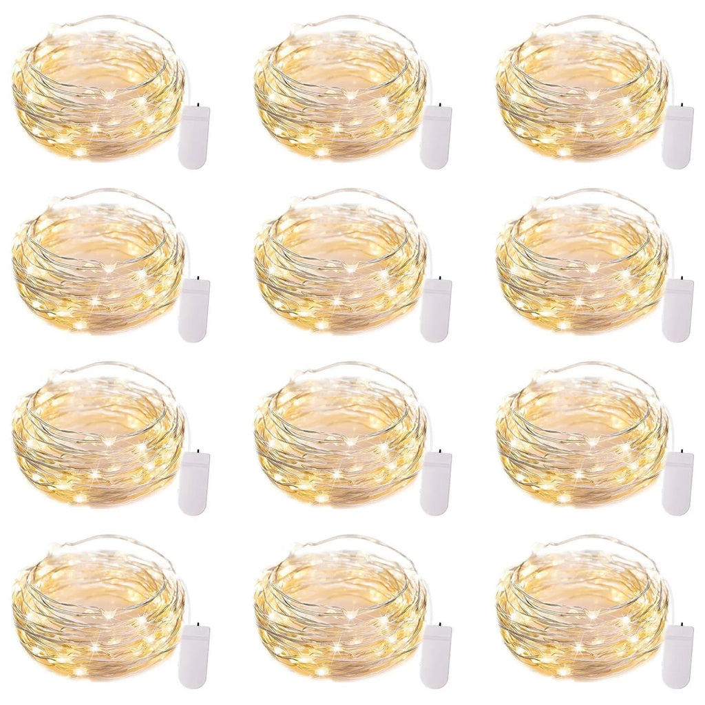 LED waterproof firefly string lights with warm white bulbs in 1m length on a dark background