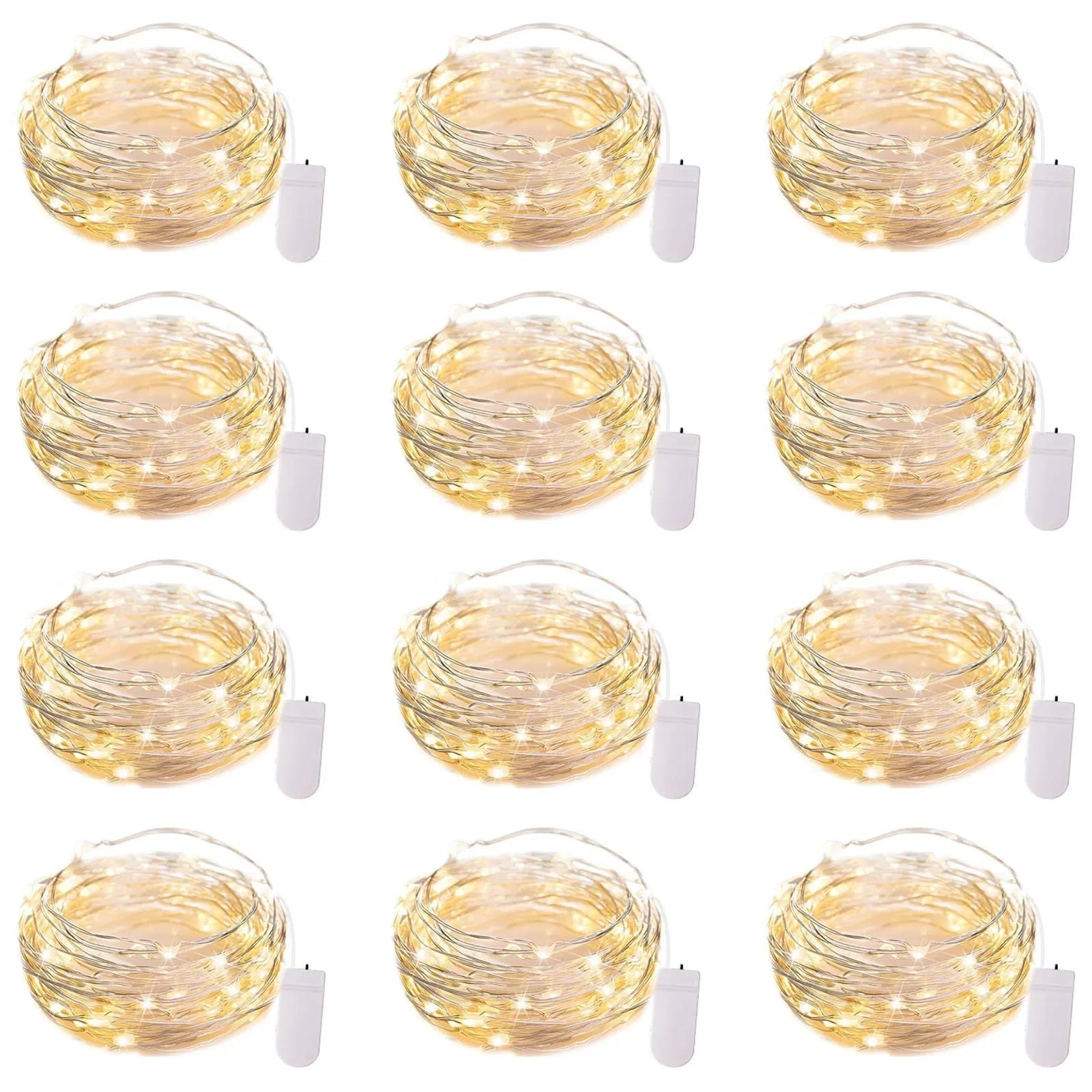 LED waterproof firefly string lights with warm white bulbs in 1m length on a dark background
