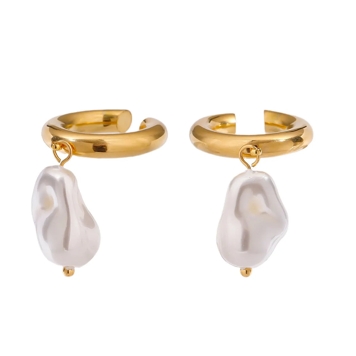 Titanium steel clip-on earrings with pearl centre, geometric shape, electroplated finish, women's non-piercing style in colour JDE0112019