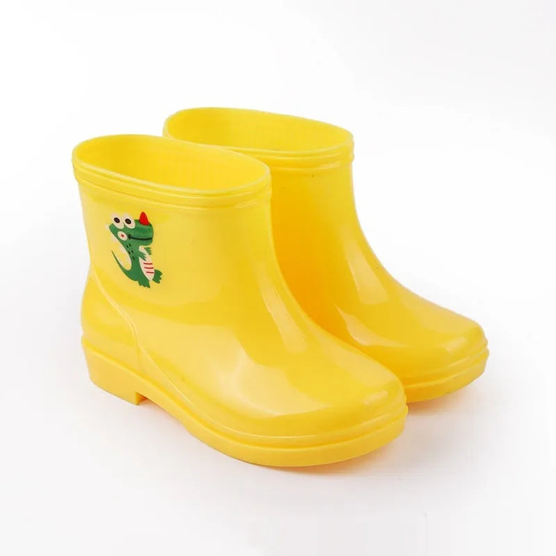 Children's non-slip plastic rain boots in solid colour with mid-calf height, available in multiple sizes