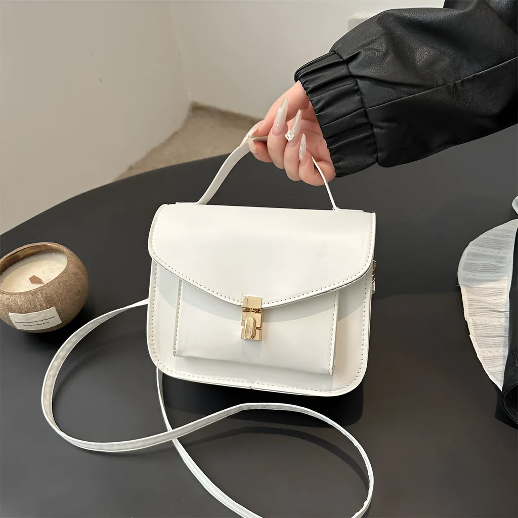 Horizontal square PU leather messenger bag in black colour with document organiser
