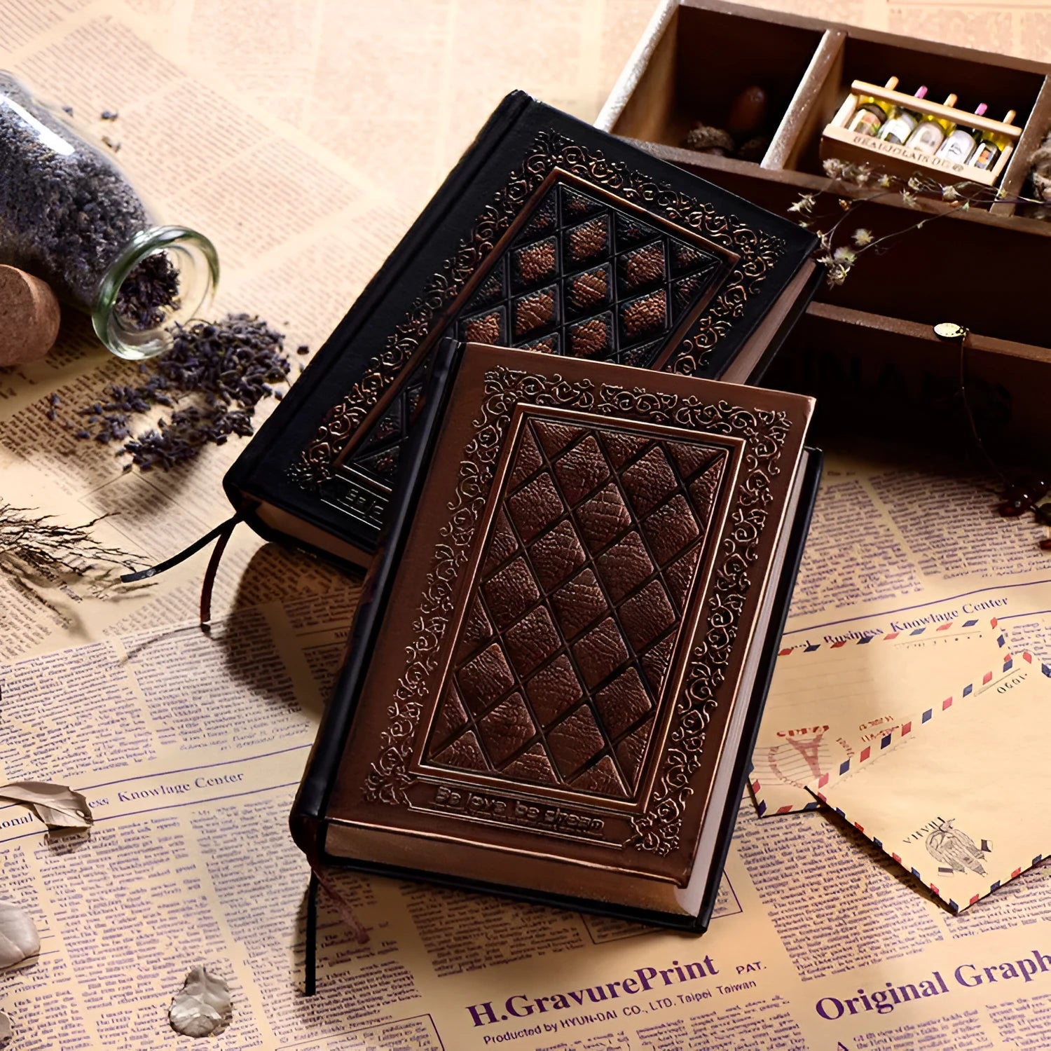 A5 embossed faux leather notepad with a super thick 3D cover in bronze colour.