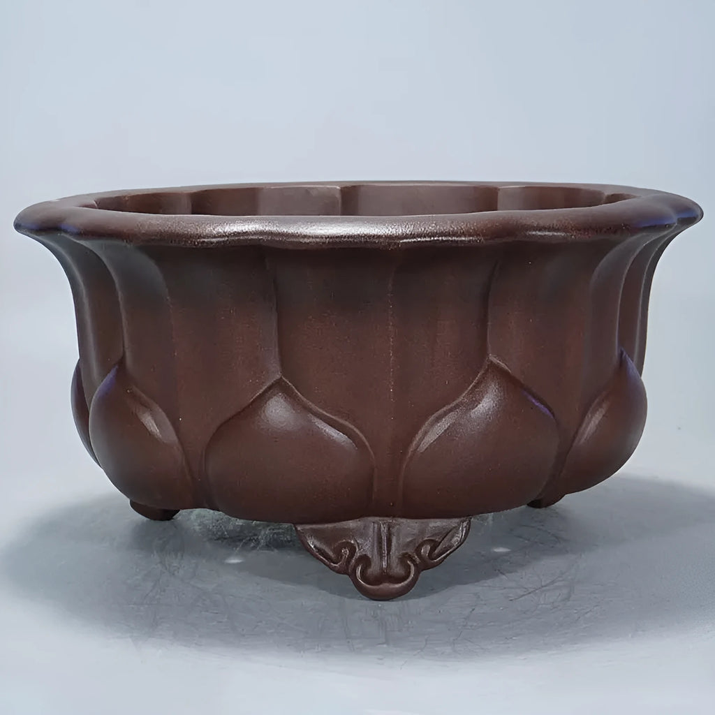 Large square antique purple sand succulent bonsai pot with petal basin design