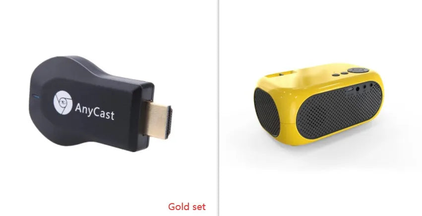 M24 micro mini portable projector showing compact design with gold and white colour options