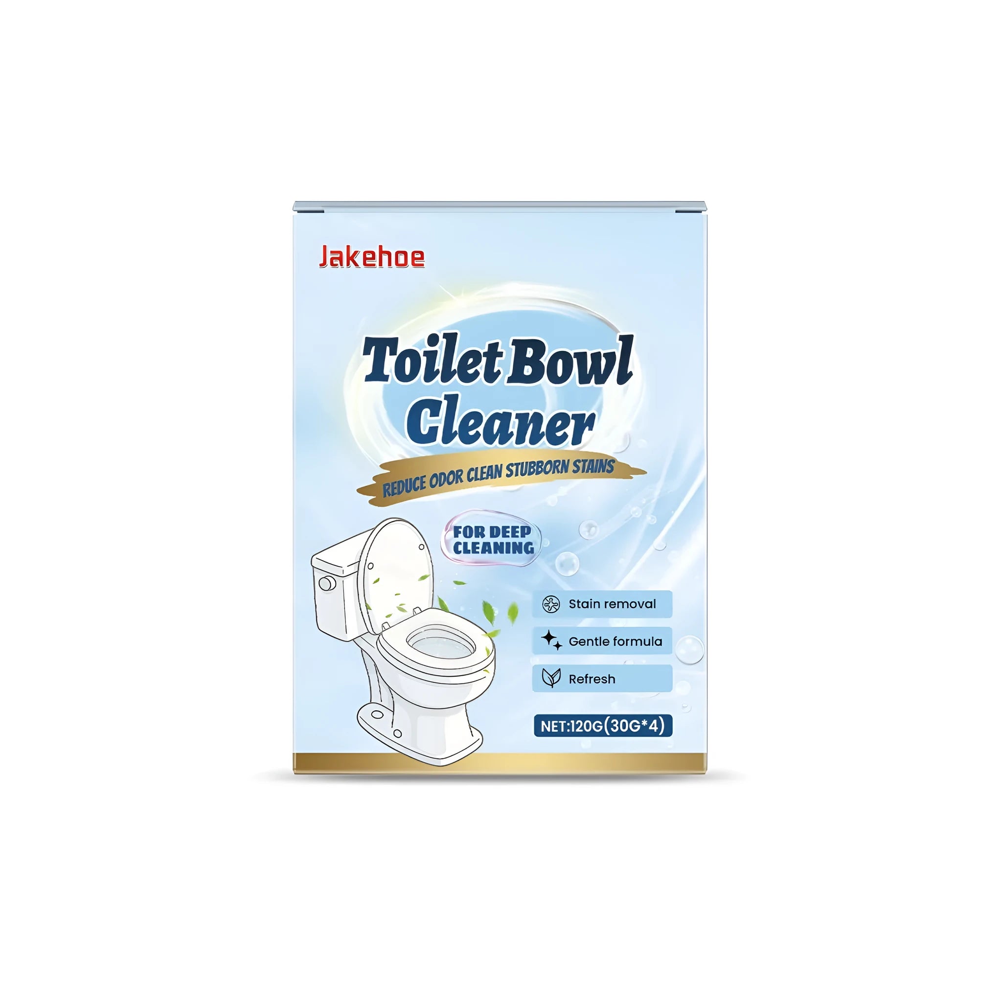 Toilet cleaning powder pack with four 30g sachets, bleach-free formula with sodium bicarbonate and citric acid
