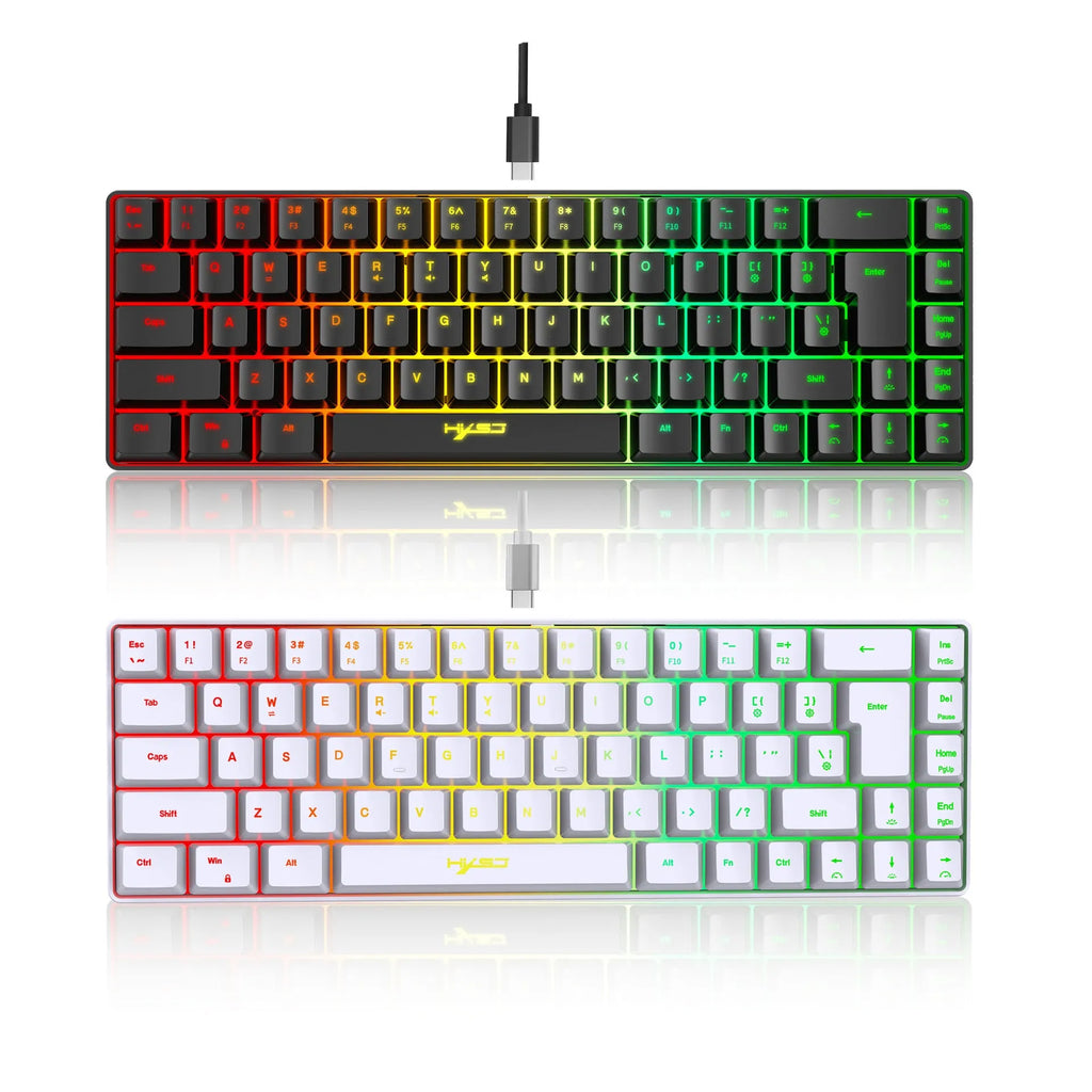 Mechanical feeling membrane gaming keyboard 68 keys wired ABS black compact 31cm