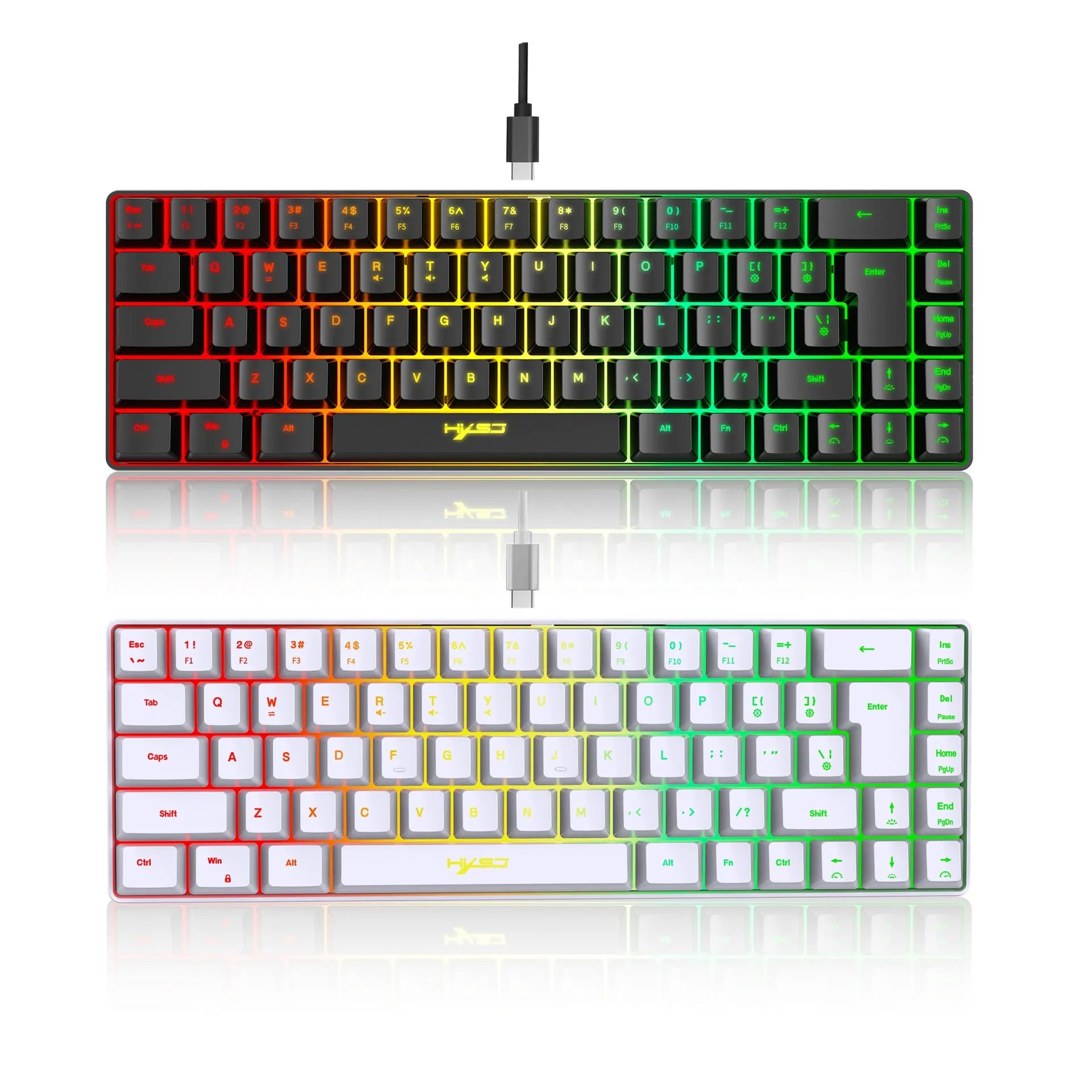 Mechanical feeling membrane gaming keyboard 68 keys wired ABS black compact 31cm