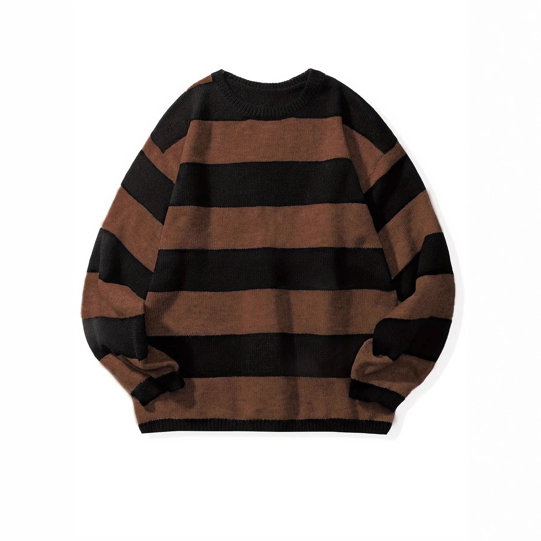 Loose American retro wool sweater in beige, front view, long sleeve pullover for autumn