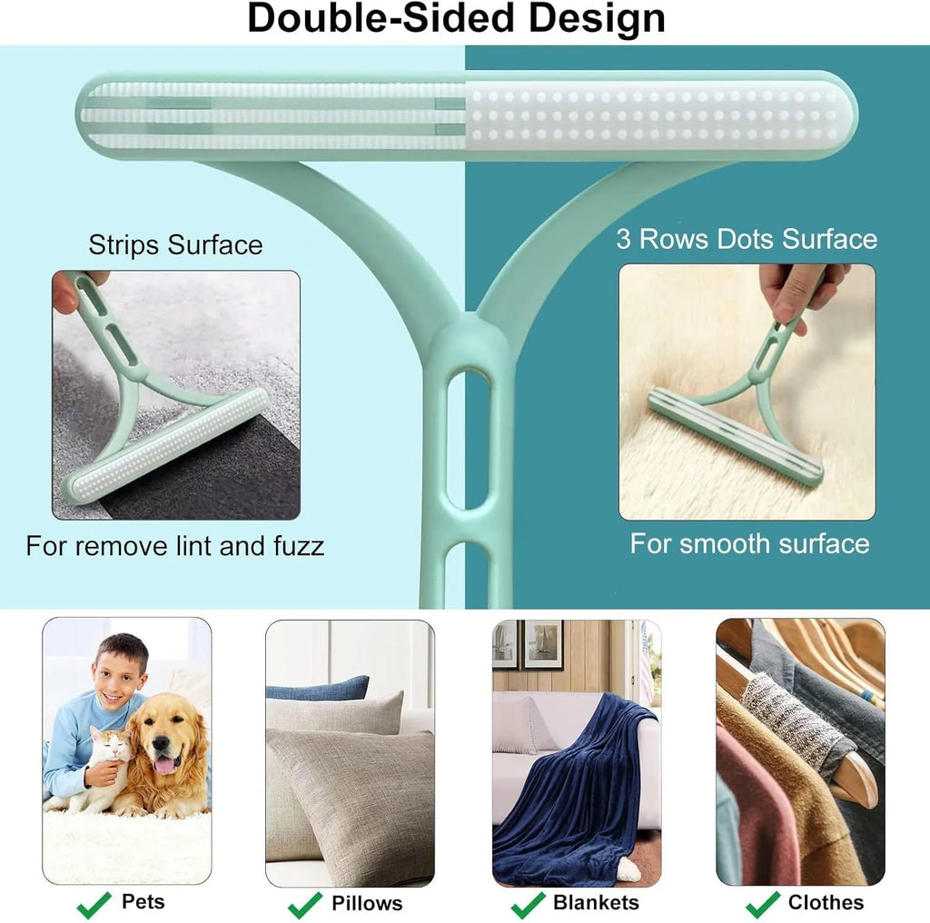 Three-piece pet hair remover set with metal, silicone, and round cleaning tools