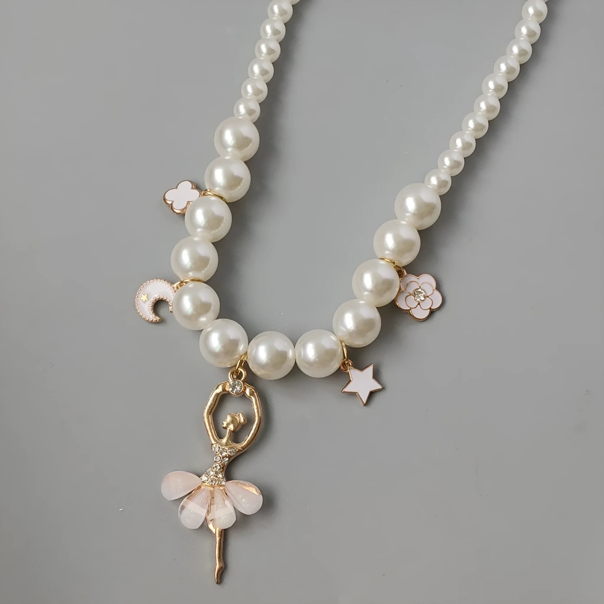 Symphony Pink Korean style pearl necklace for girls on white background
