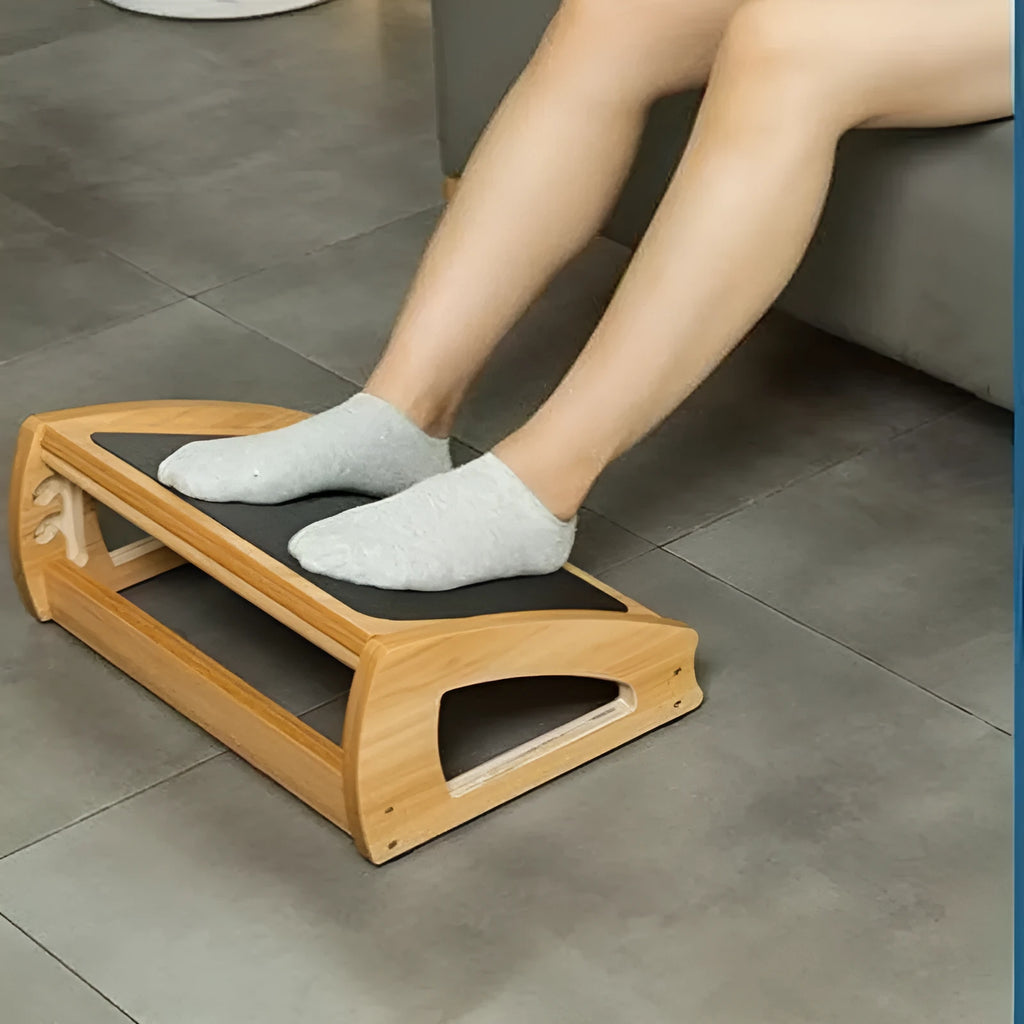Wooden adjustable bamboo office desk footstool in wood colour with modern simple design
