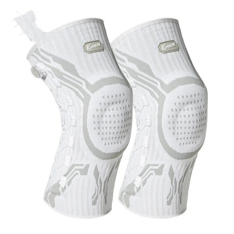 Grey and white sports knee pads for left and right knees, suitable for basketball, running, football.