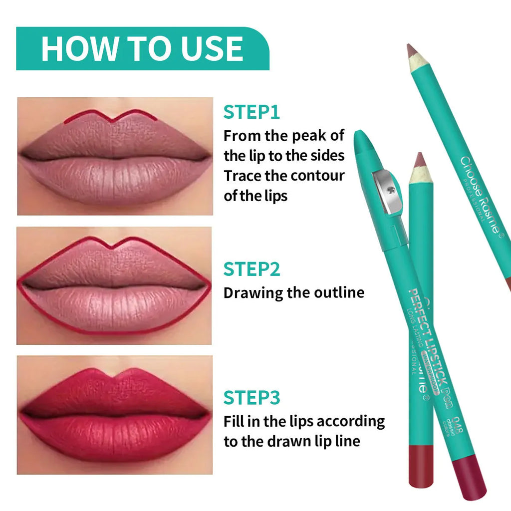 Set of six thick pen lip liners in assorted colours with a penknife sharpener, CR series