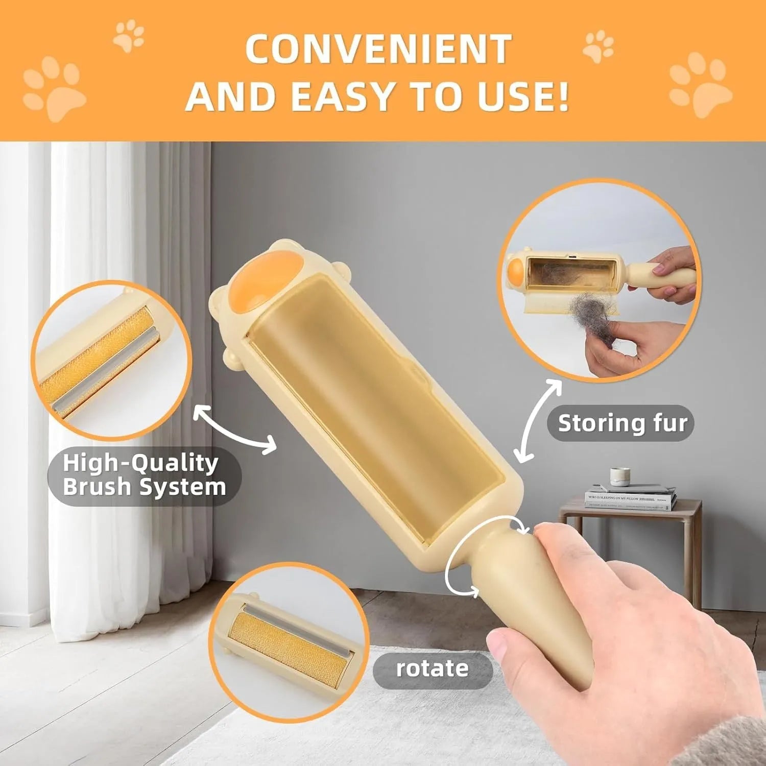 Blue reusable pet hair remover roller with self-cleaning base for furniture and car seats.