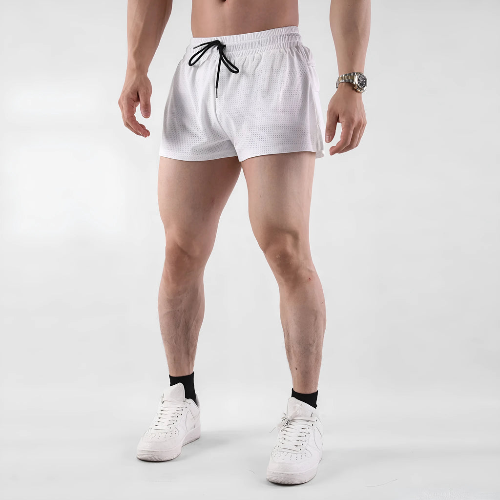 Men's quick-drying nylon summer shorts in black and white colours with mid waist fit