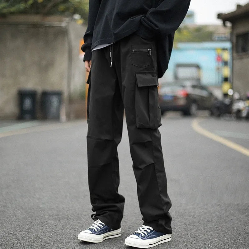 Black plaid men's trousers low waist elastic overalls polyester blend