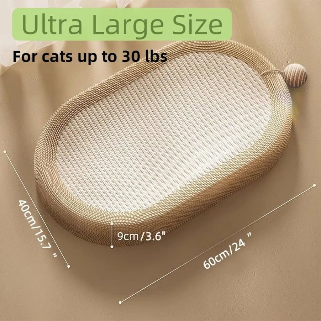 Large rectangular sisal cat scratching board with a raised lounge pad on top