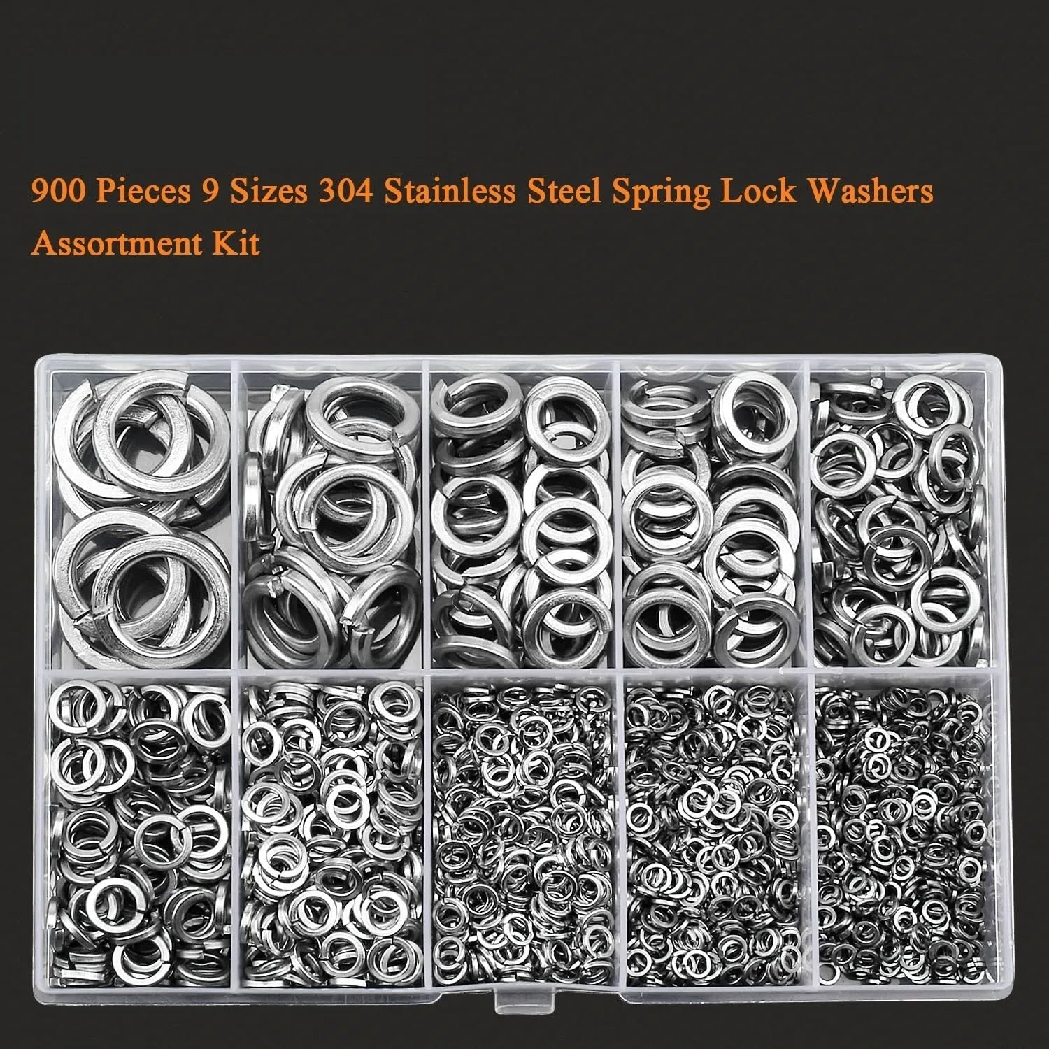 304 stainless steel spring lock washer combination box containing 900 pieces with 2-12mm diameters
