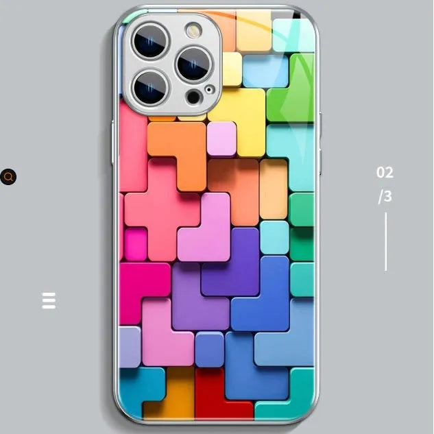 Cartoon geometry design silicone back cover case for iPhone on a solid background.