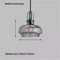 Retro industrial glass chandelier in warm light with transparent shade, 33cm diameter