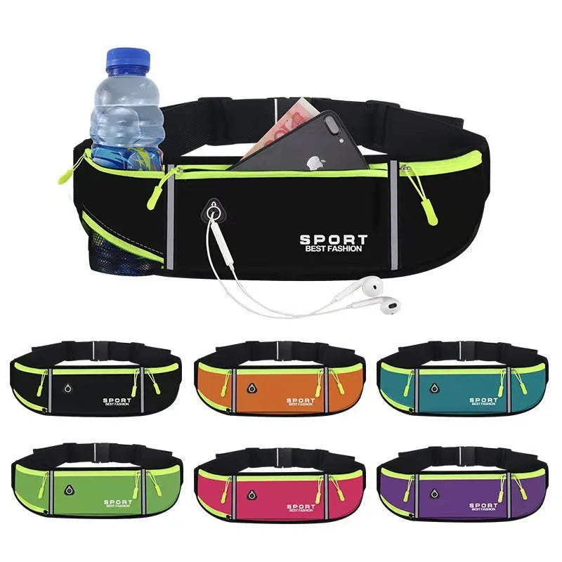 Waterproof running belt in fluorescent green with anti-theft zipper and adjustable waist strap