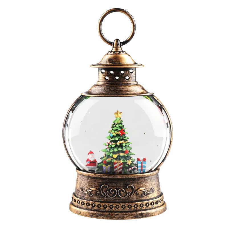 Large flat round plastic Christmas decoration rotating crystal ball music box with night light