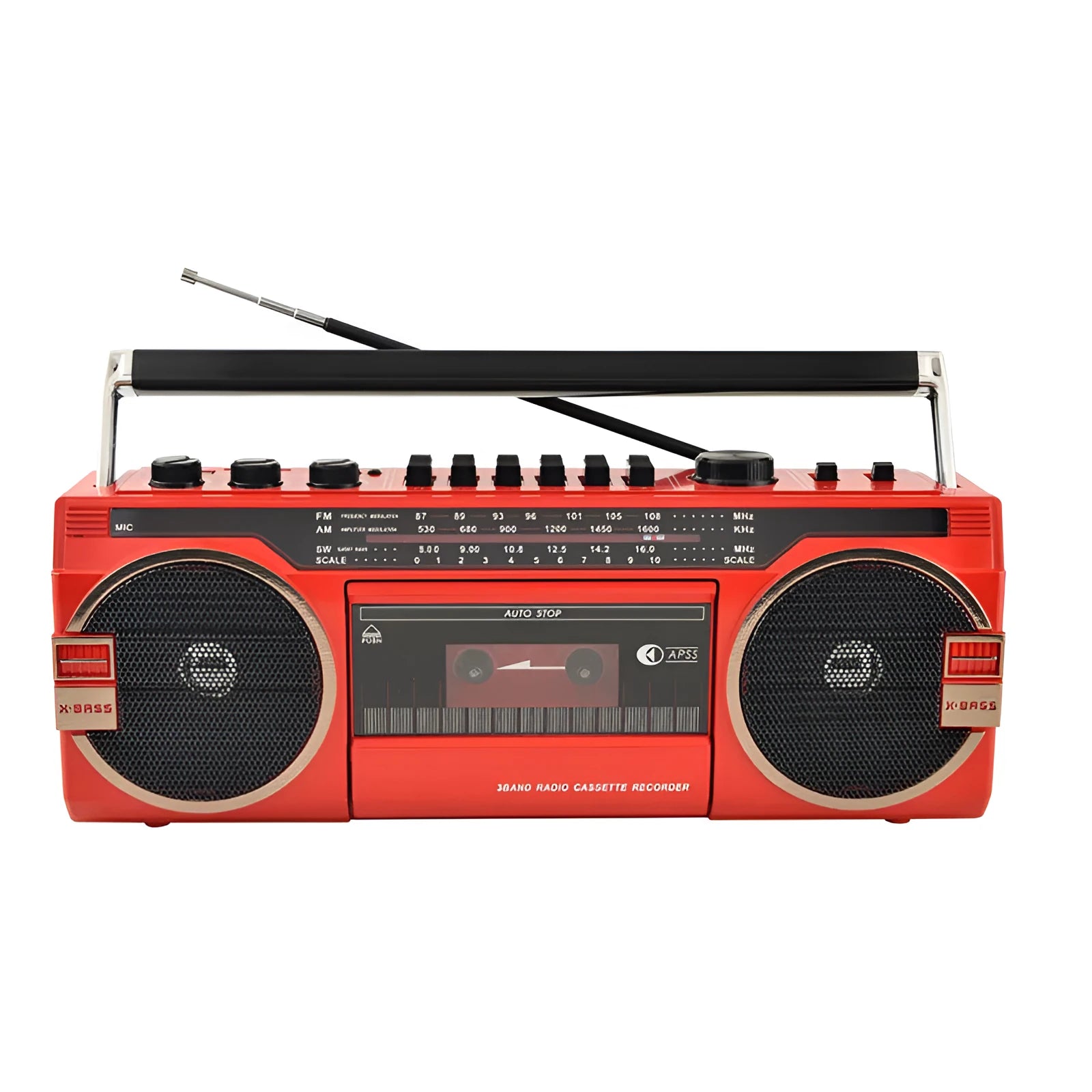 Antique high-power four band recorder manual mono radio with USB interface in blue colour, 35x11x13cm