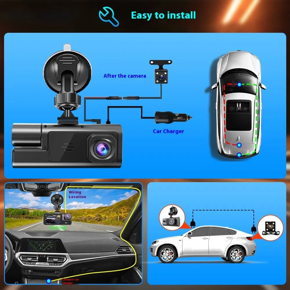 Car dash cam with 2-inch screen, WiFi connectivity, and reversing camera functionality