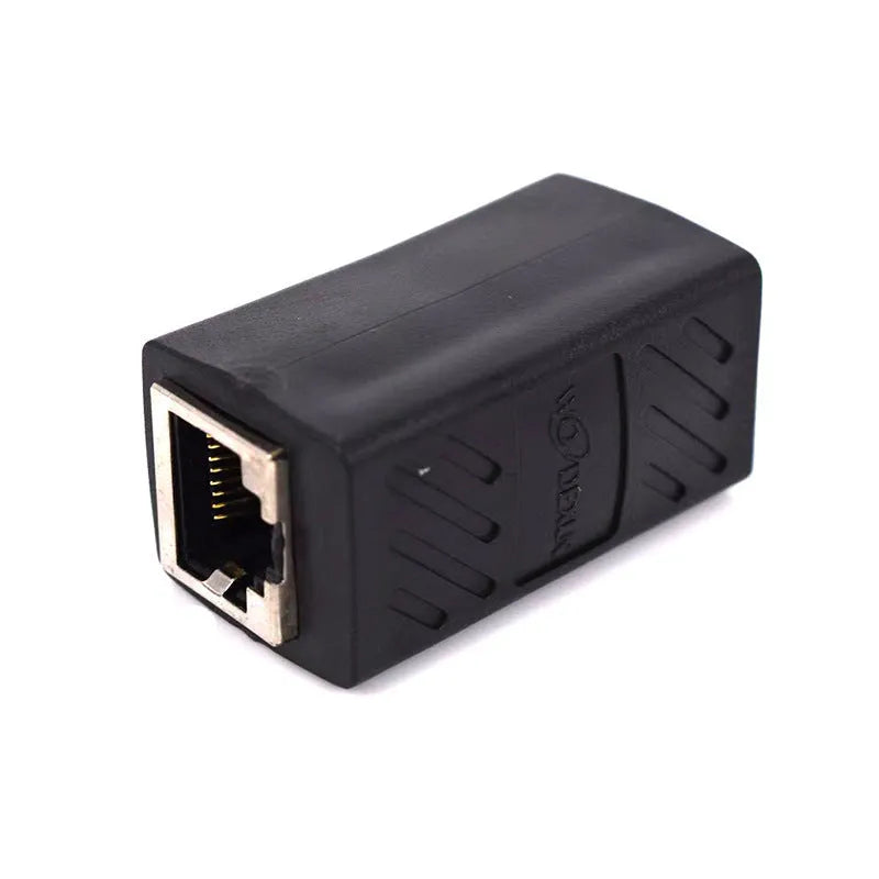 Black RJ45 network cable butt joint extender adapter with rotary union component