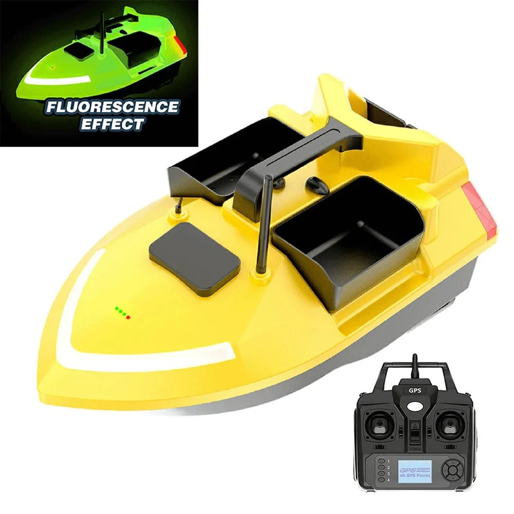 V020 GPS remote control fishing boat with black or luminous yellow hull and handbag
