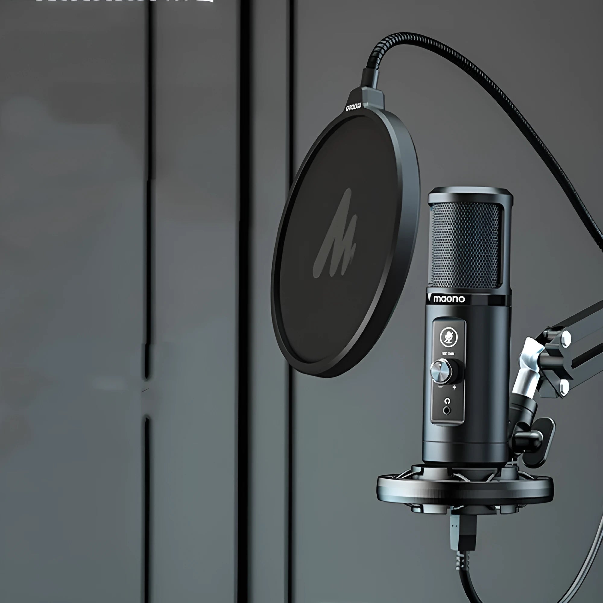 PM422 USB condenser microphone with cardioid heart shape, shockproof frame, and cantilever arm for desktop computer recording