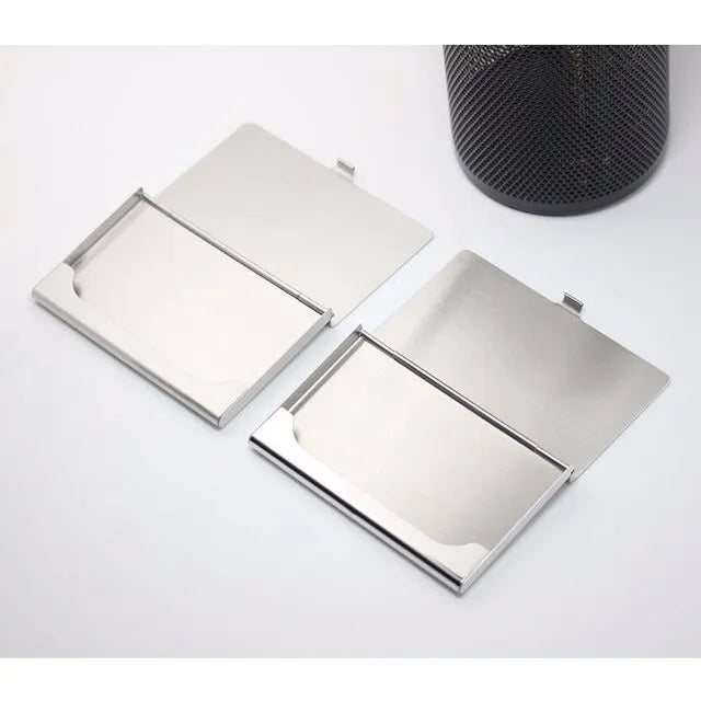 304 stainless steel business card case with laser sculpted geometric pattern and bevel edges