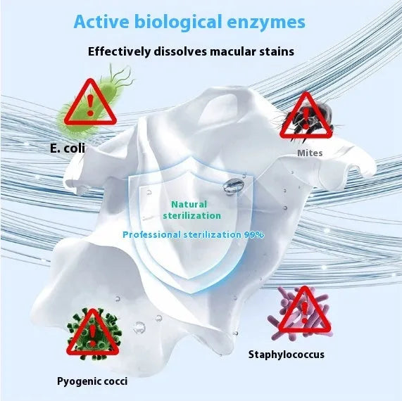 Bottle of biological enzyme bubble powder laundry detergent with active oxygen for stain removal
