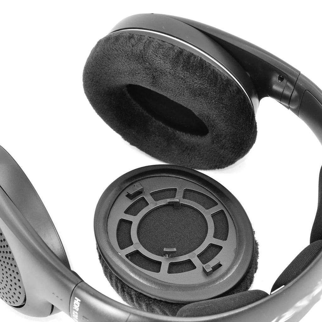 Replacement velvet earmuff cushions with snap-on sponge tips for SENHAI Sennheiser RS 120 headphones