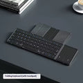 Black folding Bluetooth keyboard for mobile phones and tablets showing touchpad version