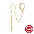 S925 sterling silver ear studs with a diamond flower, tassel, and chain design in a golden electroplated finish.