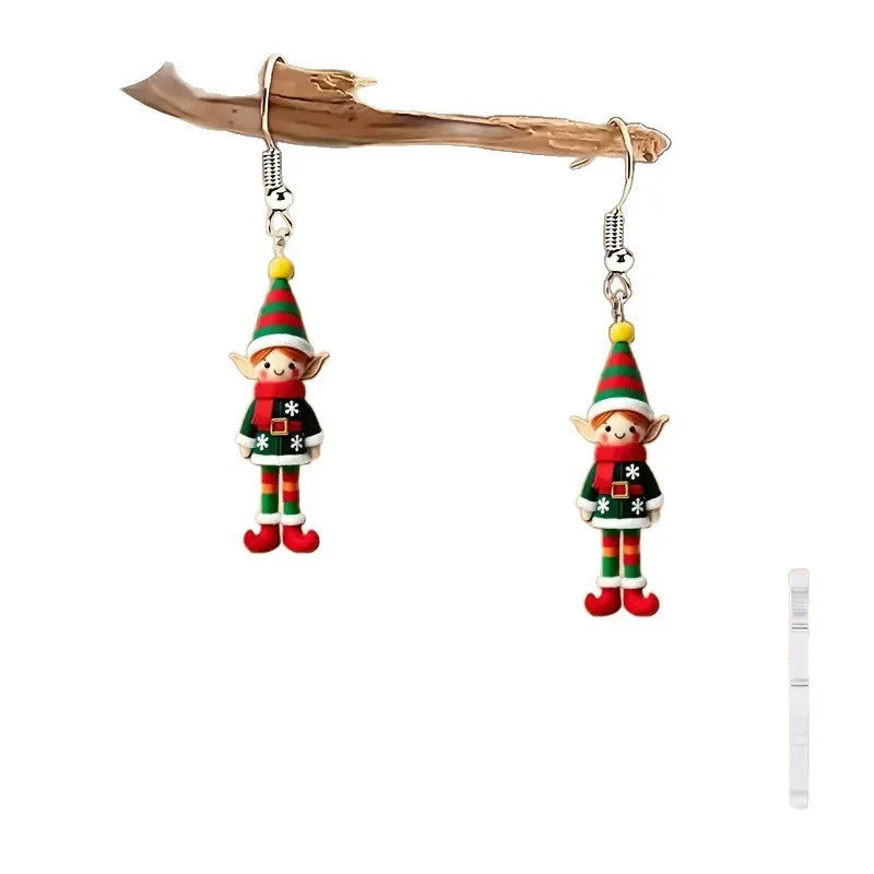 Handmade flat acrylic earrings with cartoon soldier design in Christmas style