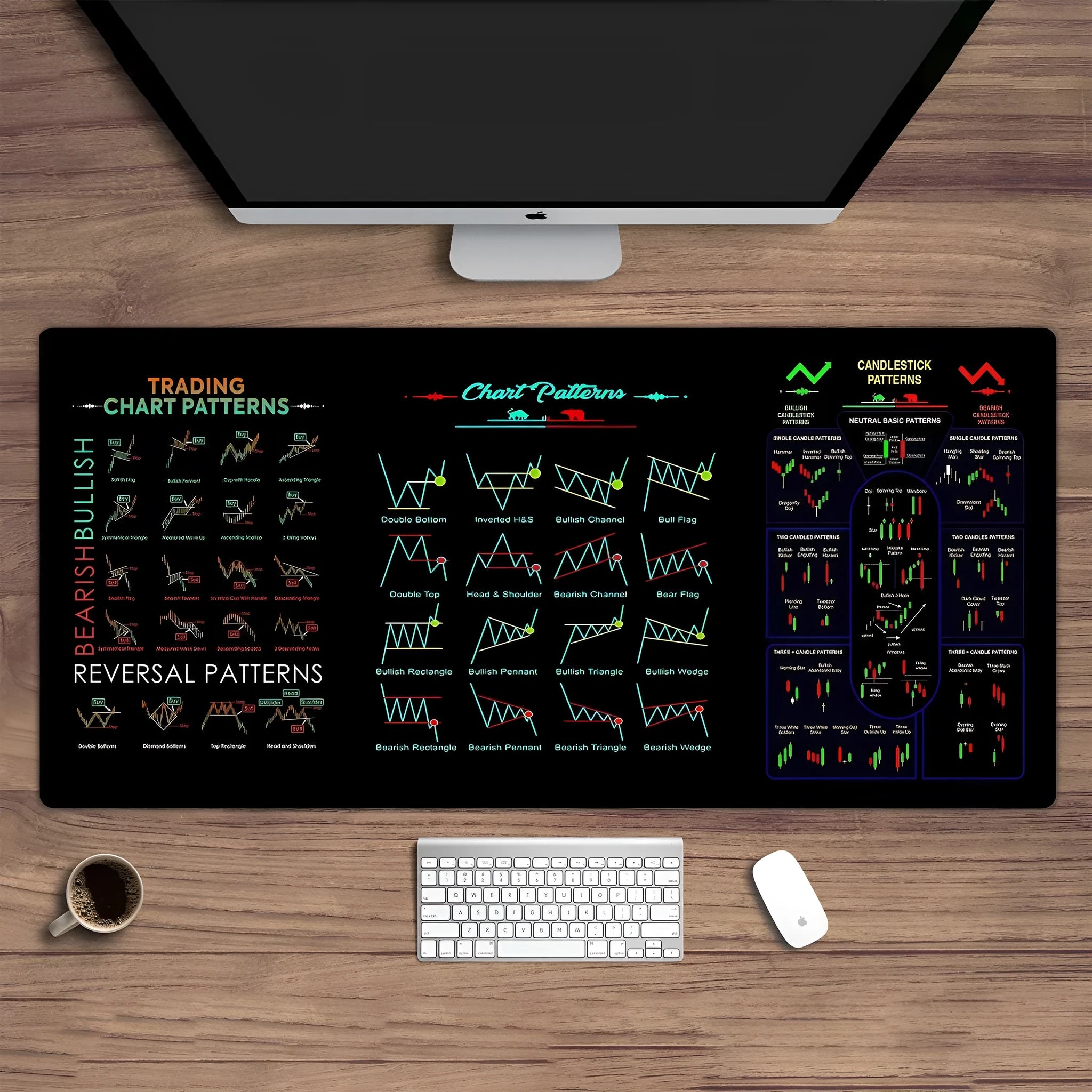Black rubber mouse pad with thermal transfer printing, shown in various size options for desk use