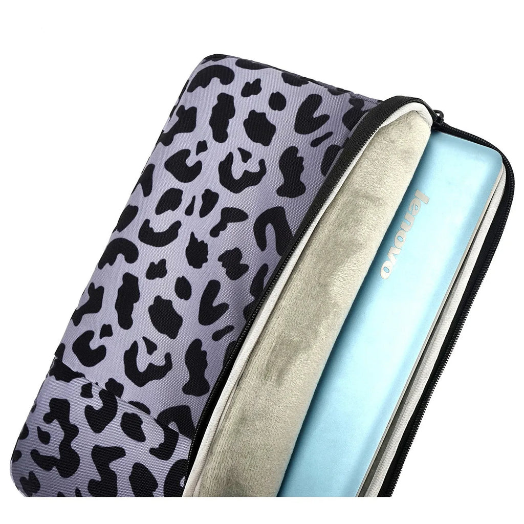 Leopard print laptop sleeve for 13-inch to 16-inch computers with anti-shock flannel protection