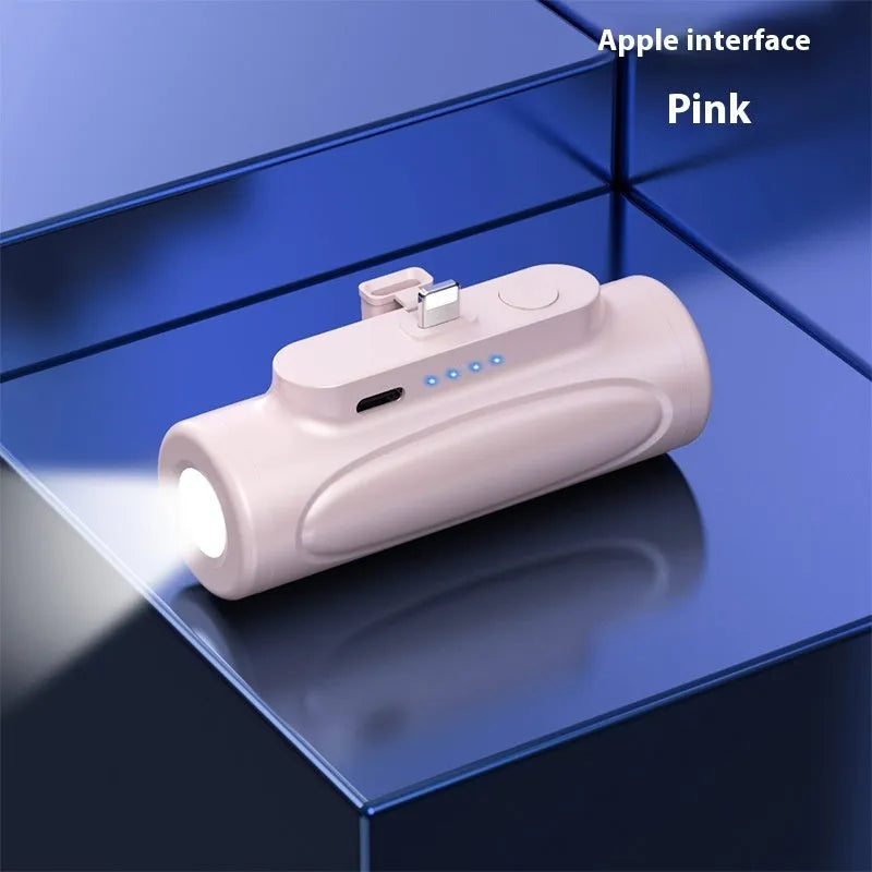 Black or pink creative power bank glare flashlight showing LED torch and charging port, dimensions 83x27x41mm.